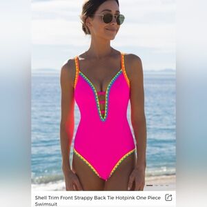 Popvil Neon Pink One-Piece Swimsuit with Contrast Trim